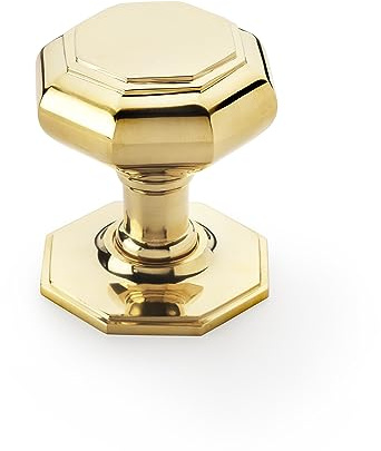 A.B Hardware Very Large Polished Brass Octagonal Centre Door Knob Antique Pull Front Handle 11cm