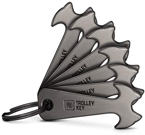 FABACH 6 Black Trolley Key Einkaufswagenlöser - Ersetzt Einkaufswagenchip, Einkaufschip - Schlüsselanhänger aus Metall für Key Organizer und Schlüsselbund - Kein Steckenbleiben im Einkaufswagen
