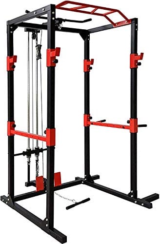BodyTrain Heavy Duty Professional Adjustable Power Rack Weight Lifting Cage with Cable System & Deluxe Pull Up Bar