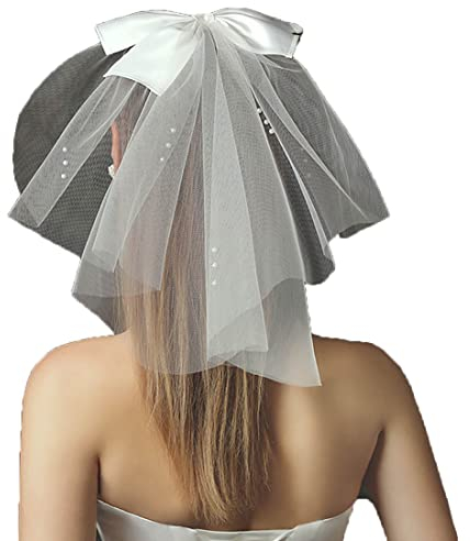 SINLOV Brautschleier s 2-Tier Damen Brautschleier Schleife Braut Tüll Schleier Shouder Länge Kurzer Schleier mit Clip Haarschmuck für die Braut(Elfenbein)