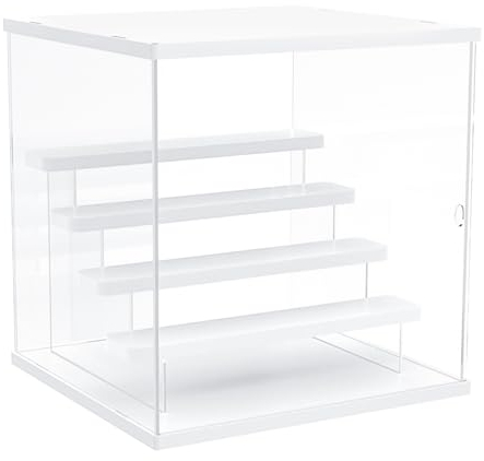 Nynelly 5-stöckige transparente Acryl-Vitrine für Modelle, Minifiguren, Pop Mart, Labubu, Sonny Angel, Smiski – montieren Sie staubdichte Displaybox mit Tür, Präsentationsständer (weiße obere