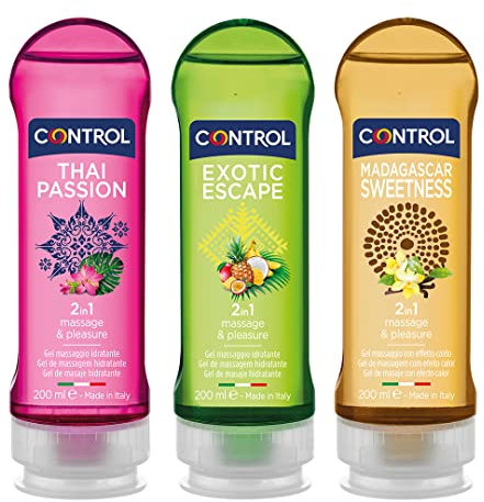 Control Mix Cofanetto 3 Gel 2In1 Lubrificanti per Massaggi - 100% Made in Italy - 600 ml