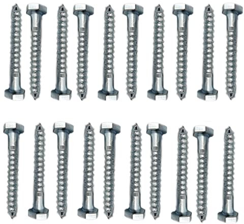 M6 Coach Wood Screws Hex Head Width 10mm Zinc Plated Steel Screw Hexagon Half Thread Lag Bolts Silver Long 2 inch 50mm x 6mm (2 x 0.24) Box of 20 pcs