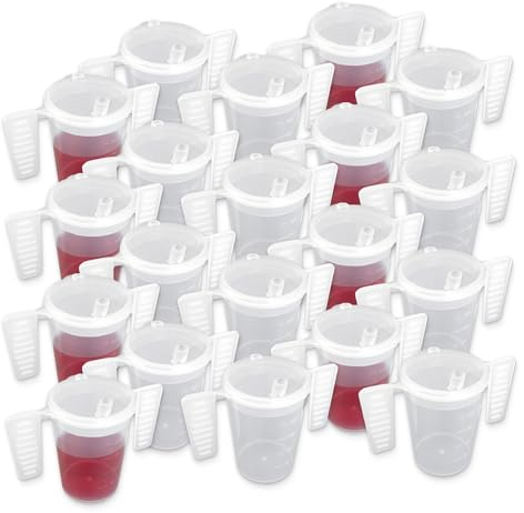 Wing Handled Beaker with Drinking Lid - Pack of 20 | Adult Beakers for Elderly Dementia Cup Adult Drinking Cup for Elderly Two Handled Drinking Cup Small Spouted Drinking Lid