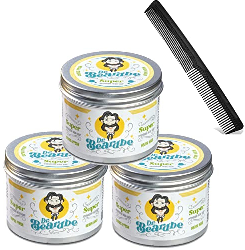 BEARDBE superstarkes Haarwachs-Pack für alle Haartypen mit Geschenkkamm, mit Zitrusaroma und extra starkem Halt, intensivem Glanz (Super Strong)