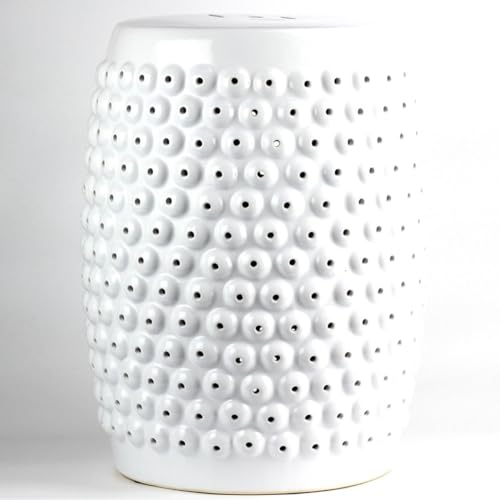 Fine Asianliving Tabouret Céramique Blanc Dots Fait Main D33xH46cm Tabouret Chinois de Jardin Table d'appoint en céramique Chinois Porcelaine Tabouret Oriental