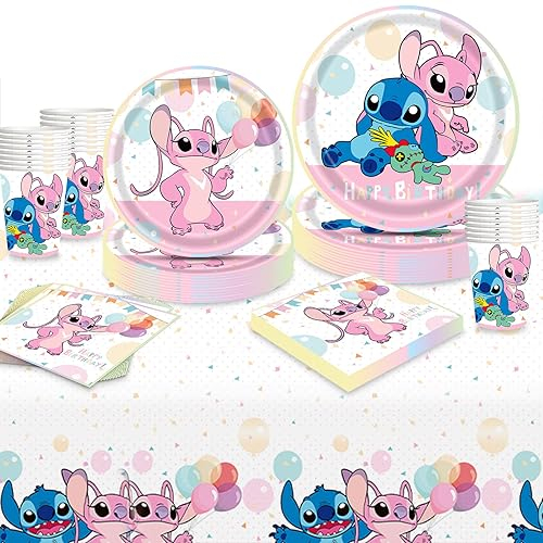 DreamJing Ensemble de vaisselle de décoration de fête d'anniversaire pour enfants, fournitures de fête animée, assiettes en carton, tasses et serviettes pour enfants, kit d'anniversaire pour 20