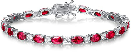 FANCIME Tennisarmband Damen 925 Sterling Silber Rubin Tennis Armband Geburtsstein Geschenk Schmuck für Damen Mädchen, Länge 19 cm