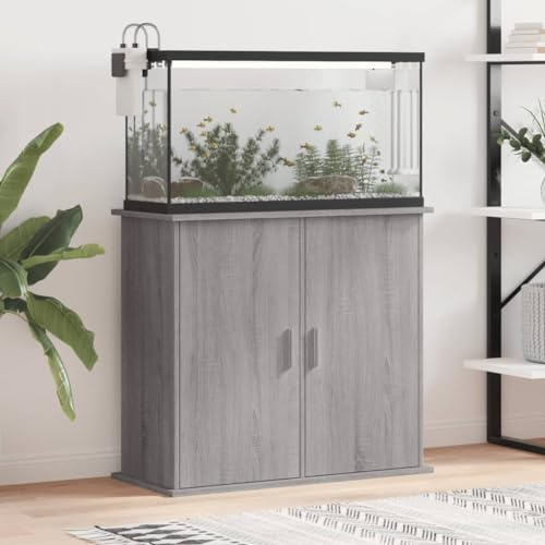 Homgoday Support d'aquarium - Table basse - Avec 4 compartiments - Pour un maintien sûr - Gris sonoma - 81 x 36 x 73 cm