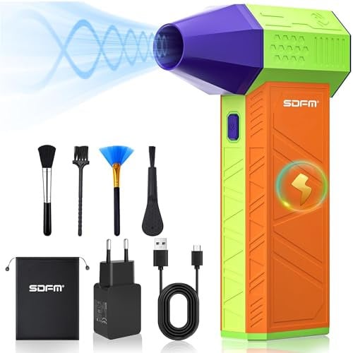 SDFM Elektrischer Luft-Staubwedel – 130.000 U/min Druckluft-Staubwedel, 3 Gänge, verstellbar, Jet-Trockengebläse, wiederverwendbare Dose für Computertastatur, (X3Max-Colorful)