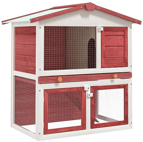 HOMIUSE Hasenstall Winterfest Kaninchenstall Draußen 94x60x98 cm Kleintierstall Rot und Weiß