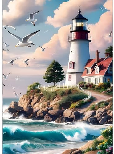 GDYEEH Leuchtturm Diamond Painting Erwachsene, 5D Möwen Diamant Painting Bilder Anfänger, DIY Meeresküste Runder Vollbohrer Diamanten Malerei Stickerei Kreuzstich Geschenke Home Wand Dekor 30x40cm