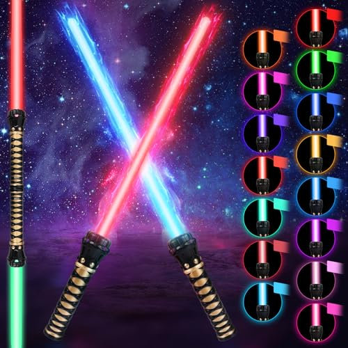 SOARFLY Lichtschwert Laserschwert 15 Farben, 2 Stück Lichtschwert Kinder Erwachsene FX Laserschwert Simulierter Filmkampf-Soundfonts für Party, Cosplay, Geschenk