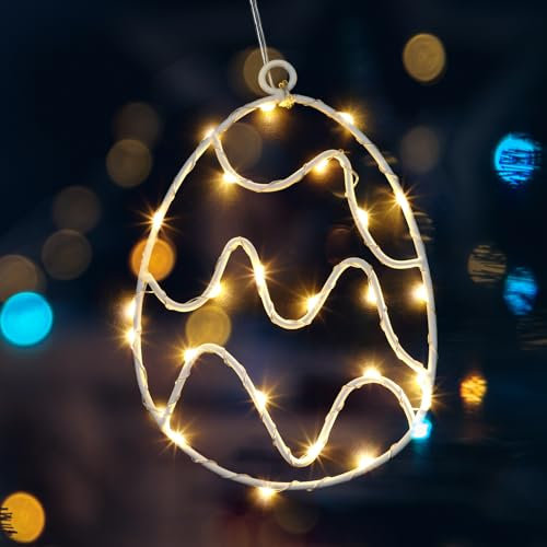 Fiada Osterdeko LED Fenster Licht Hängend Osterhasen Lichterkette Beleuchtet zum Aufhängen Hasen Lichter Beleuchtung Ostern Lampen mit Timer (Ohne Batterien)((1 Set,Ei)