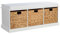 Home Source Hallway Shoe Storage Wooden Bench, 3 Water Hyacinth Basket Drawers, Cushioned Padded Seat, White