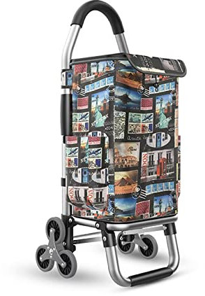 Carrello della spesa pieghevole a 6 ruote con borsa staccabile Telaio in alluminio leggero Capacità 36L Design per salire le scale Borsa Oxford impermeabile Ideale per la spesa e i viaggi (Stamp Des