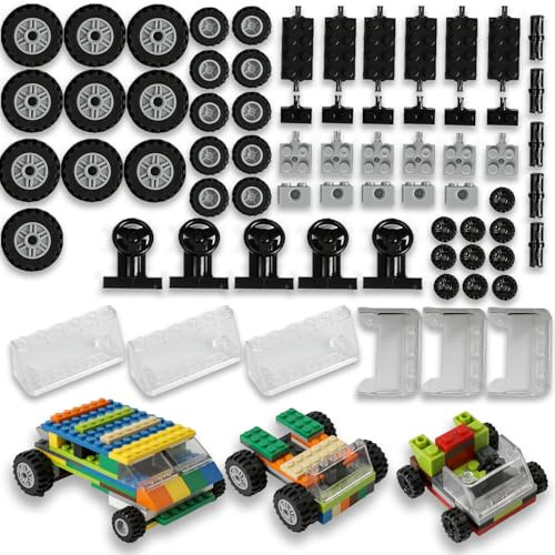 HUIZDQ 120er-Set Räder und Achsen, Autoreifen Fahrwerksteile-Bausteine, Kompatibel mit den wichtigsten Marken, Jungen und Mädchen ab 6 Jahren