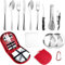 2 Personnes Vaisselle Camping, 14 PCS Set de Couverts de Camping, Kit de Couverts de Camping Portable en Acier Inoxydable, pour la Randonnée, l'escalade,Barbecues, Le Plein Air
