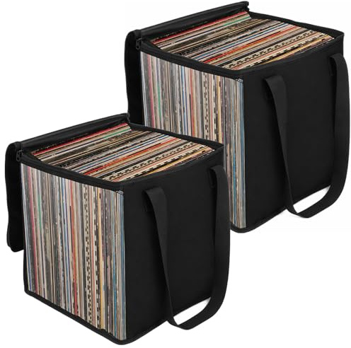 BUTORY 2 Pcs Vinyl Record Storage Box 12in Clear Stackable & Collapsible CD Protective Vinyl Record Case with Lid and Handle for Store Concert Music Event Traveling, 12.4 * 11.61 * 12.4inch