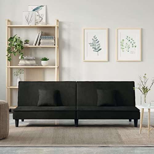 Runheo Schlafsofa Schwarz Samt, 200x89x70 cm, Verstellbare Rückenlehne, Bequeme Bettcouch mit Kissen für Gäste, Wohnzimmer Möbel