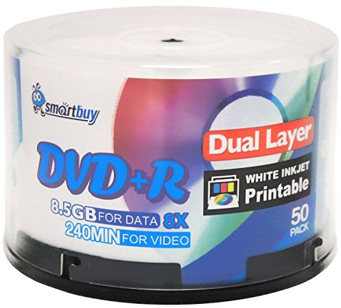 Smart Buy 50 Stück DVD+R DL 8,5 GB 8X DVD Plus R Doppelschicht, bedruckbar, Weiß, Tintenstrahldrucker, blanko, Datenspeichermedien, 50 Discs Spindel