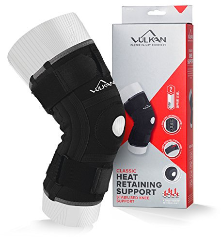 Vulkan Rodillera clásica estabilizada, XL, rodillera para soporte de rótula, rodillera con bisagras para desgarros de menisco y lesiones del LCA, rodillera abierta para atletas, entrenamiento y
