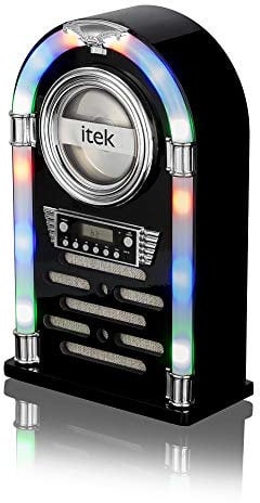 iTek Jukebox with CD Player, FM Radio and Bluetooth Connection, Remote Control Included, Gloss Black