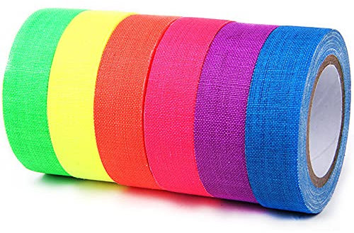 Fluorescent Cloth Tapes - UV Blacklight Reactive Neon Gaffer Tape for Glow Party Decorations/Holiday Supplies/Secures Cables 6 Colors 0.6 Inch x 16.4 Feet