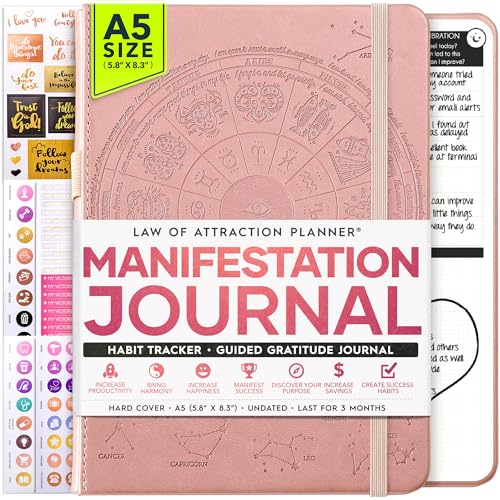 Manifestation Journal - Life & Goal Planner, a 90 Day Journey Creating Your Dream Life – Persönliches Dankbarkeits-Tagebuch, Wochenerfolgsplaner, Visionboard & Organizer + Planer-Aufkleber, undatiert