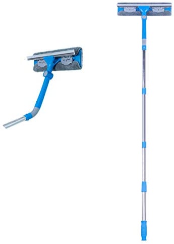 Mitclear 3-in-1 Teleskop Fensterwischer Abzieher Set 31cm mit 180° drehbaren Wischgelenk, Langer Glas Fensterreiniger mit Verlängerungsstange und Gummilippe für Fenster/Dusche/Auto (158cm)