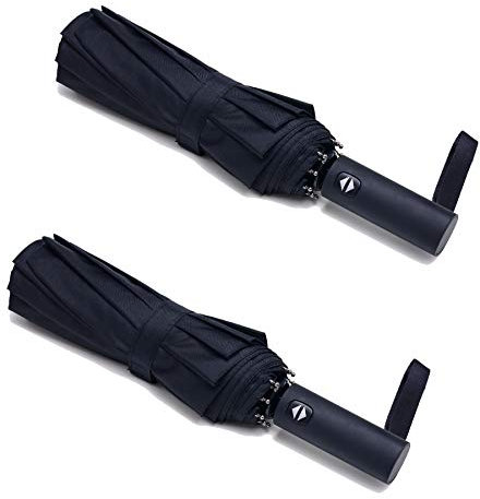 PFFY Reise-Regenschirm, winddicht, automatisches Öffnen und Schließen, zusammenklappbar, klein, kompakt, 10 & 8 Rippen, Rucksack, Auto-Reiseutensilien, 2 Packungen schwarz, 8 RIBS & 42 INCH