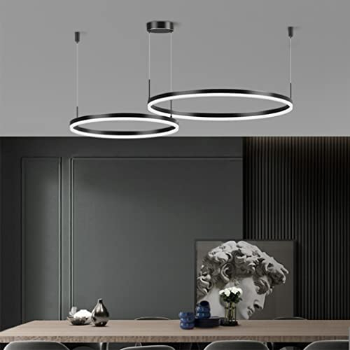 Pendelleuchte LED Esstisch Lampe Mit Fernbedienung Hängeleuchte Dimmbar Höhenverstellbar Kronleuchter Wohnzimmer Pendellampe Metall Ring Acryl Deckenleuchte Esszimmer Hängelampe Küchen,Schwarz,2 rings