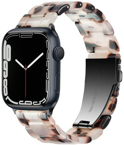 Vamyzji Compatible with Apple Watch Straps 42mm(Series 10) 41mm 40mm 38mm, Lightweight Waterproof Easy Adjustable Resin Strap for Apple Watch Series 10 9 8 7 6 5 4 3 2 1 SE (Tortoise Flower Black)