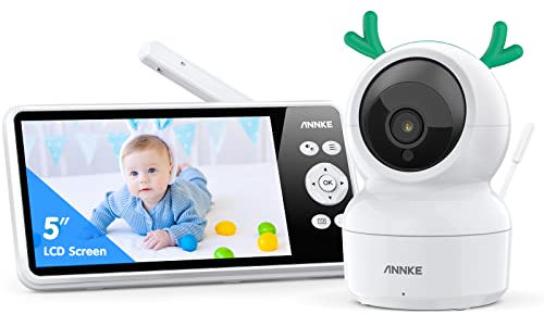 ANNKE Babyphone Camera, 5 720p HD Moniteur Vidéo Camera Bebe,Caméra 1080p avec Vision Nocturne, Rappel de l'alimentation, Berceuse, Fonction PTZ,Détection de Température,Audio,Suivi Automatique