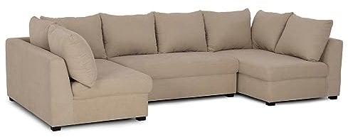 BUDWING Gael Sofá Modular 6 Plazas en Tela de Poliéster – Asientos de Firmeza Media Soft, Almohadas Sueltas – Estilo Moderno – 306x141x82 cm – Camel
