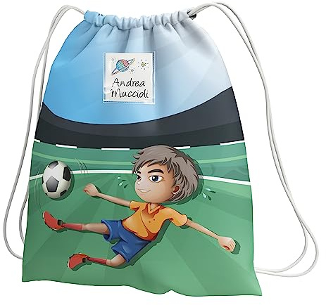 KAÏDENSÏ Sacca Asilo con Nome Personalizzata Calcio – Zainetto Asilo Nido 32x40 cm con Tasca Interna 20x10 cm Zaino Asilo Bambino Originale per Bambini Piccoli