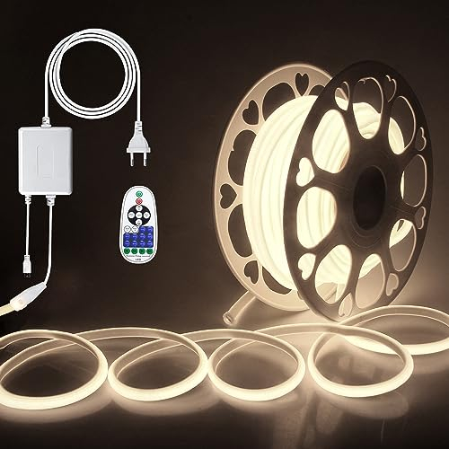ALITOVE Dimmbar COB LED Streifen 230V Naturweiß 4000K 20M LED Strip Wasserdicht 5760LEDs mit IR-Fernbedienung für Heimwerker-Innenbeleuchtung Heimdekoration