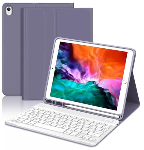 WINCHKING Tastiera per iPad 9 Generazione, Custodia con Tastiera per iPad 9 10.2, Cover Bluetooth Magnetica Staccabile Tastiera per iPad 9/8/7 Generazione 10.2, iPad Air 3, Viola lavanda
