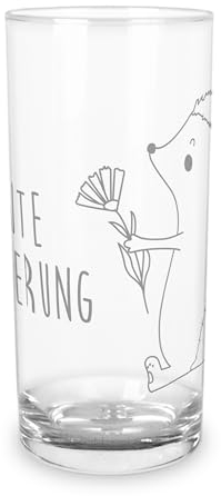 Mr. & Mrs. Panda 200 ml Wasserglas Igel Blumen - Geschenk, Tiere, Tiermotive, Trinkglas, Gute Besserung, Glas mit Gravur, Wasserglas mit Gravur,