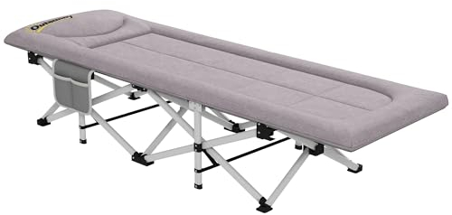 Outsunny Feldbett, Faltbares Campingbett mit Aufbewahrungstasche, Campingliege mit Tragetasche, bis 200 kg belastbar, Oxford, Grau, 200 x 65 x 42 cm