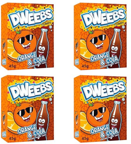 Dweebs Sweets Classic American Candy Orange & Cola Flavoured Tangy Crunchy Nerds, Halal, Vegan & Gluten Free 45g - 4x Packs