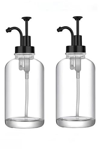 2 Pack Coffee Syrup Pump Coffee Station Coffee Syrup Dispenser Glass Honey Pot Honey Jar Shampoo and Conditioner Dispenser (Black)