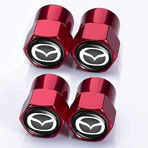 DFSYZGAK 4 Stück Auto Ventilkappen für Mazda 3 MX5 CX3,Reifenventilkappen Ventildeckel Ventilabdeckung Reifenventil Staubkappen Luftventilkappen Zubehör