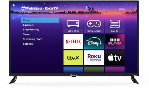 Westinghouse 4K UHD 43 Inch Roku Smart TV, with Dolby Audio,HDR,Apple TV+,BBC, Netflix, Freeview Play,Dolby Vision, HDMI Port, USB Port UHD Large Screen Television for Office and Home