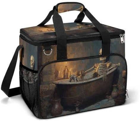 Squelette dans une baignoire à l'ancienne - Sac isotherme de camping - Glacière de plage - Portable - Anti-fuite - Avec bandoulière