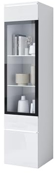 Mirjan24 Glasvitrine Doppo 002, Hängevitrine mit weißer LED-Beleuchtung, 4 Fächern innen und griffloser Öffnung, Vitrinenschrank für das Wohnzimmer (Weiß/Weiß Hochglanz)
