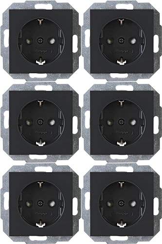 Kopp ATHENIS Schutzkontaktsteckdose in Anthrazit - 6 Stück - 1-fach Einbausteckdose mit erhöhtem Berührungsschutz - IP20 Unterputz-Steckdose mit Schutzkontakt - Steckdosen-Unterputz 16A / 250V~