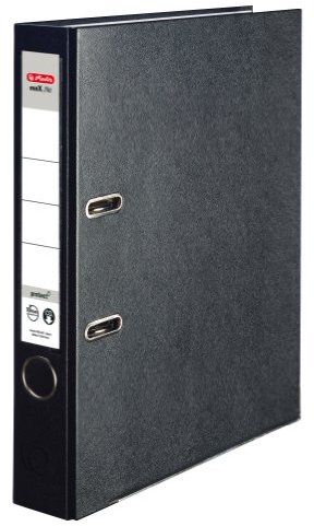 Herlitz 9942624 Ordner maX.file protect A4 5cm schwarz, PP-Kunststoffb./Papier hellgr.besch. 5er Packung