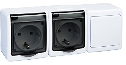 PAWBOL 2-Fach Aufputzsteckdose mit Schalter IP44 16A/250V Schuko Aufputz Feuchtraum Steckdose WE/DY