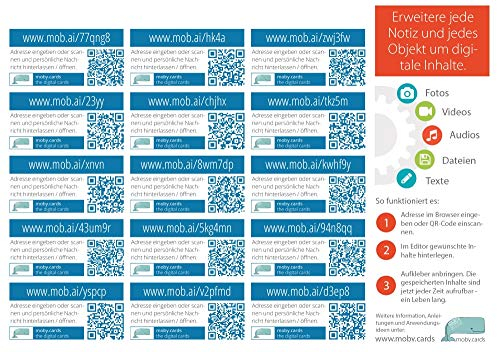 moby.cards 15 QR-Code-Aufkleber zum verbinden von deinen Grußkarten, Geschenken, Büchern uvm. direkt mit deinen digitalen Botschaften und Notizen. Ohne extra App.